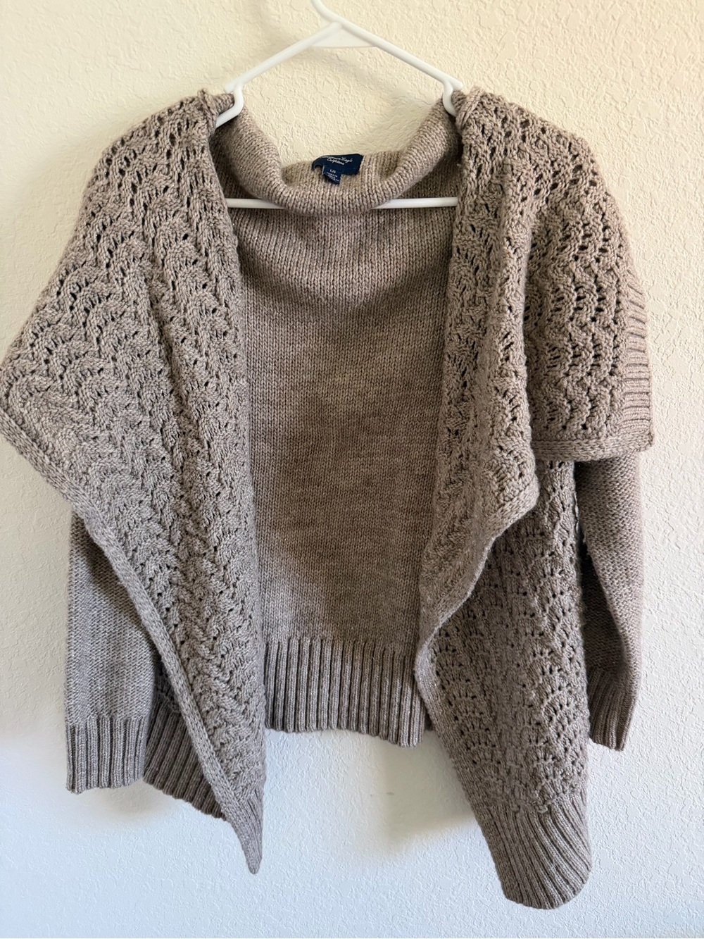 American Eagle Outfitters Taupe Open-Front Knit Cardigan